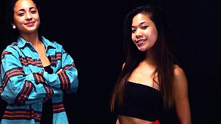 Naughty Asian Schoolgirl Seduces Intruder with Brunette