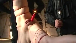 Humiliating candle in pussy