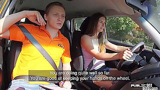 Eurobabe fucks tutor in cowgirl after oral in the car