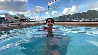 Busty India Gives an Amazing Blowjob in the Hotel Pool to Everyone's Glass- Yasmina Khan