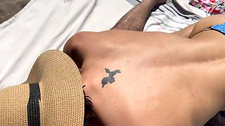 Wife begs for double creampie on public beach from husband