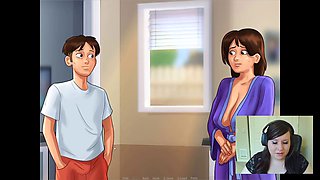 Summertime Saga marathon with a big-boobed gamer giving a handjob all night long