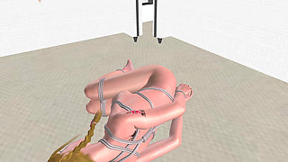 Office Banana Bondage: 3D Cartoon Girl Tied up & Licked with Toys