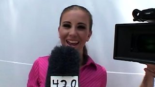 Blonde is flashing her big boobs in the outdoors