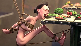 Skinny Girl in Rope Bondage - Non-stop Feeding Session