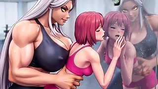 Massive futanari gym trainer dominates client and fuck her hard