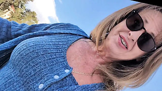 Petite Blonde MILF Solo Masturbation with Dildo in Dressing Room - Creamy Orgasm Outdoor