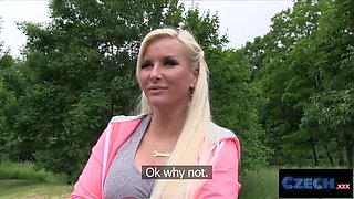 Czech harlot picked up at a bus stop, sucks off and fucks under the bridge