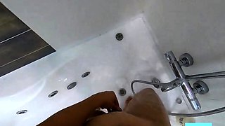 Big-Ass Black Teen's Solo Shower Footjob on Webcam