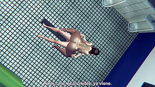 FAT hot schoolgirl fucks her best friend FEMBOY sissy in the bathroom - Hetnai 3D animation