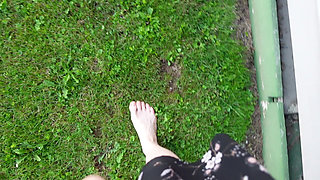 Socks Removal and Walk Barefoot on the Grass