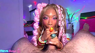 Lana Gee Rides Brian Omally Before Gagging on His Big Cock at the Rave
