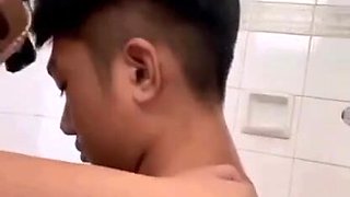 Skinny Asian schoolgirl retreated to the bathroom with her stepbrother.