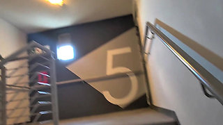 Shy Girl Gets Convinced in Elevator to Swallow a Stranger's Cum