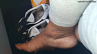 Barefoot Passenger Blue Toes Foot Play While Riding in the Car