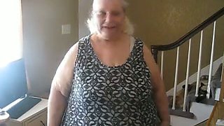 Blonde SSBBW granny flashing her titties as I tape her