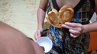 Sexy Girl Drinks Pee In A Cup While Eating A Cookie