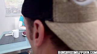 Hot stepmom can't resist her stepdaughter's boyfriend - threesome blowjob & big tits
