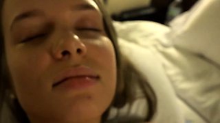 Small tit GF gives POV blowjob on my denim