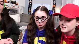 Trick or treat foursome with girlfriends