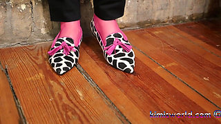 Sensual Dangling & Shoeplay in Pink Pantyhose - Loafers & Clogs