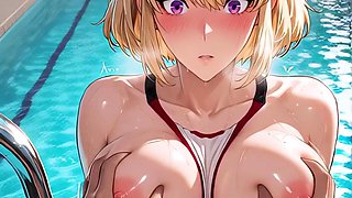 Blonde scout uniform bed fuck, swimsuit pool breast grope