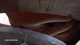 Mistress Cleo Squirts Toilet Water Into the Mouth of the Slave Lying in the Toilet Box