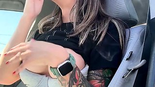 Blonde is flashing her big boobs in the outdoors