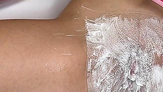 Shaving a Very Hairy Pussy with a Trimmer and a Razor! Model with Natural Tits!