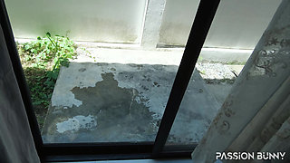 Huge Desperation Pee on the Glass Door