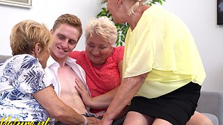 Three Horny Grannies Sharing One Lucky Toyboy