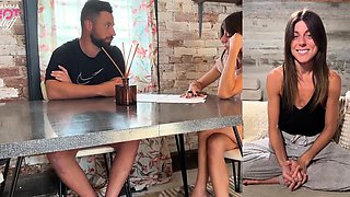 Tattooed busty brunette with foot fetish does hot footjob