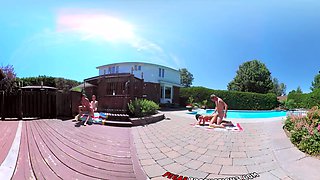 Sultry Shana and sizzling Heidi in a steamy foursome by the pool