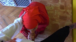 Red niqab with juicy pussy