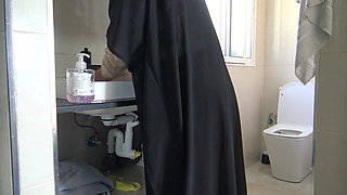 Lesbian Arab MILF in Hijabi Washing Her Girlfriends Tight Pussy