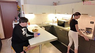 Stepmom Cooks in White Leggings and Catches Stepsons Friend Secretly Taking Pics of Her