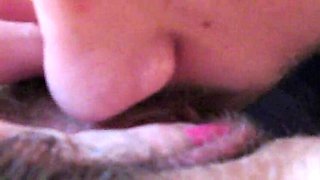 Hairy GF Gets Her Big Clit Licked & Sucked Until She Cums Hard - Close Up Pussy Eating