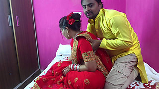 Newly married indian first night Sex and romance video, boobs press removal saree blouse