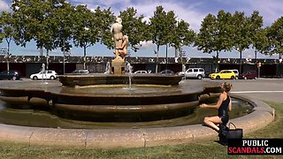 Public bdsm sub dominated outdoors before dick sucking