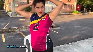 Roxxan the Pro Volleyball Player Gets Fucked Hard in Public Bathroom - Creampie, Big Ass, Squirting MILF