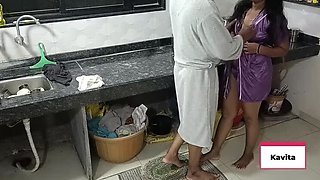 Desi Indian Kavita Fucked Hard by Husband's Friend in Kitchen - Doggy Style Sex