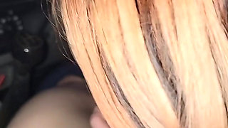 Cute babe gives my huge dick a hot blowjob in the car