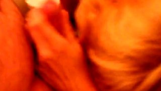 Blonde Granny Blowjob in a Bathroom