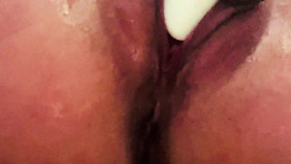 Fuck slut masturbates and squirts with dildo