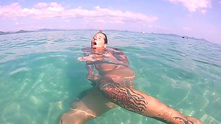 Tiny redhead outdoor masturbation