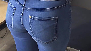 Ass Teasing in Tight Blue Jeans and Full Back Panties