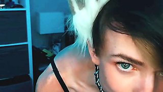 Trans Cat Chick plays with herself to music