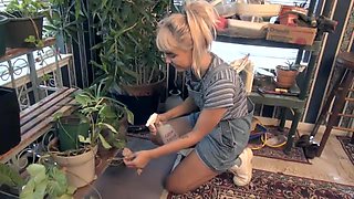 Candy Wallace waters plants and strips naked - WeAreHairy
