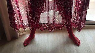 Horny Mature Granny Strips Nylon Stockings in Sun - Big Natural Tits & Feet Fetish