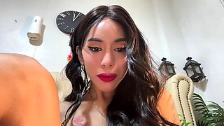 Shemale tranny enjoying solo masturbation